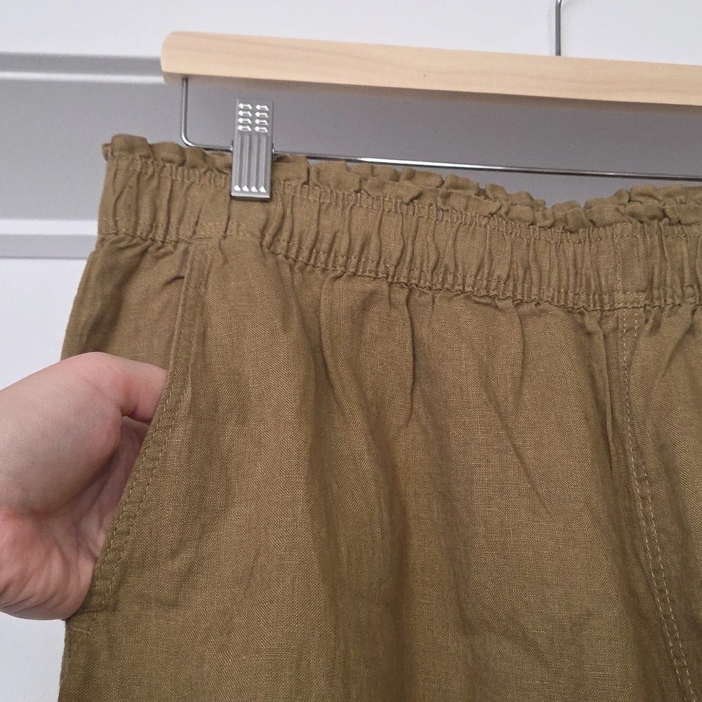 NWOT H&M Linen Pull-on Pants, Khaki Green, Size L - Picture 6 of 7